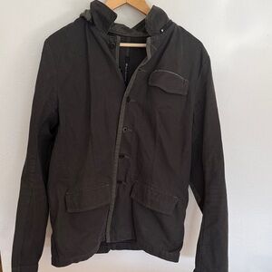 Nice Collective sz L Men's Charcoal Grey cotton Jacket removable hood button up